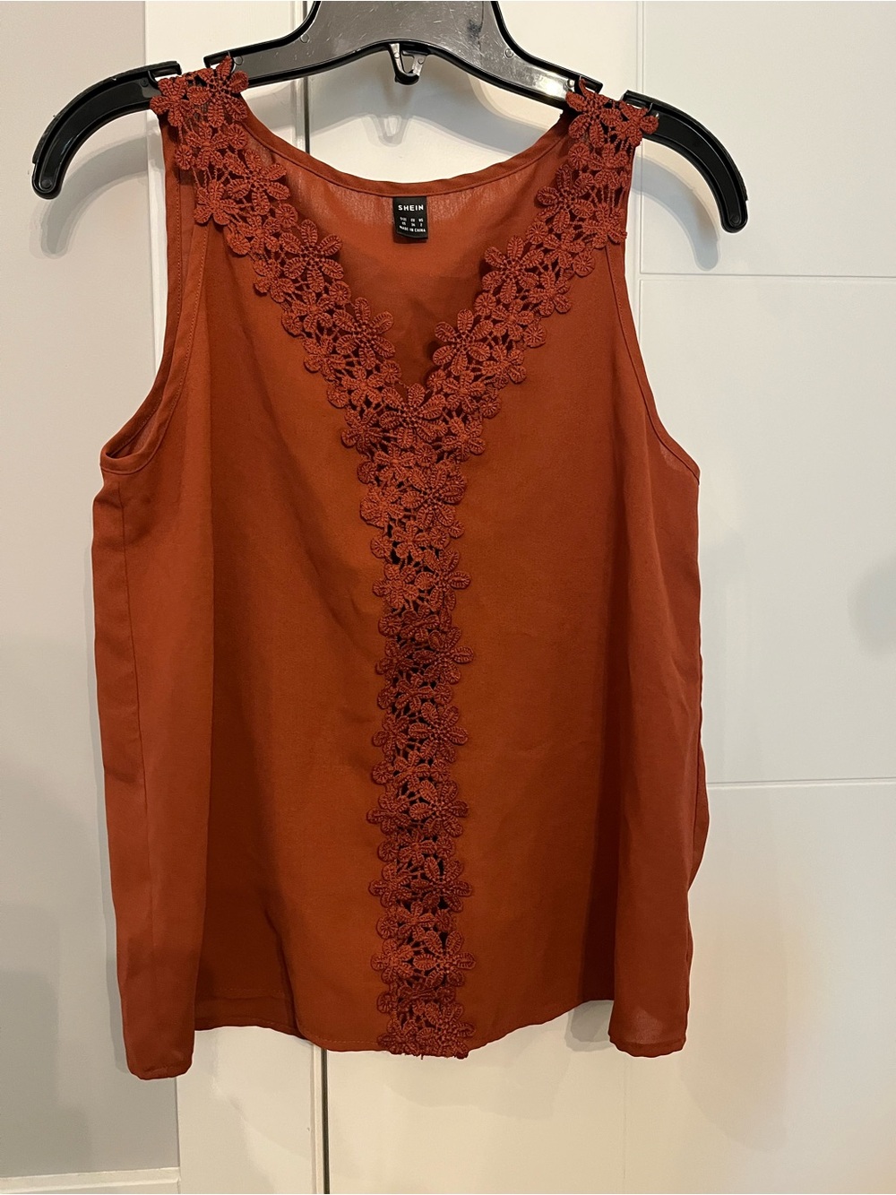 SHEIN Rust Orange Floral Lace-Trim Sleeveless Tank Size XS